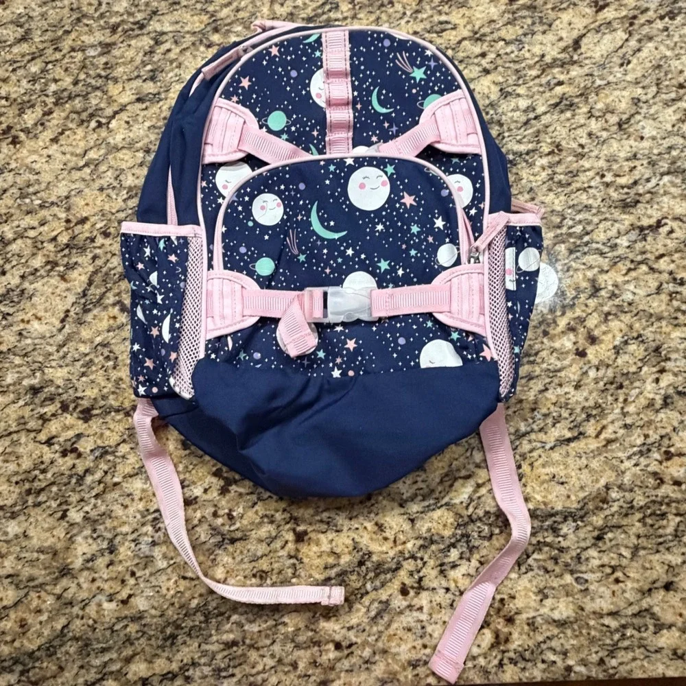 Pottery Barn Kids Mackenzie Navy Celestial Moon Stars Backpack Pink Trim Large